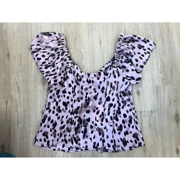 NWT Unique Vintage Retro Pink Leopard Print Scoopneck Blouse L - Picture 6 of 7